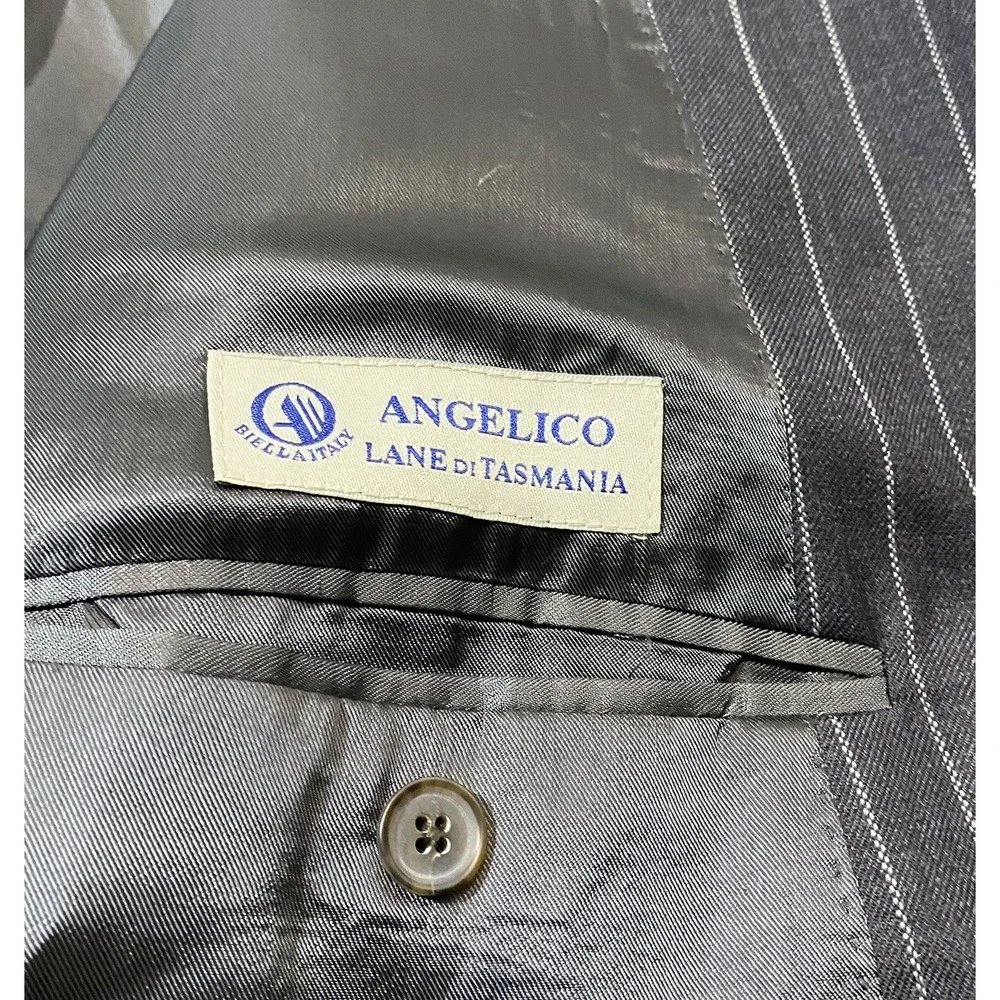 Vintage Angelico Made In Italy Double Breasted Wool Pinstripe Blazer Mens 40R